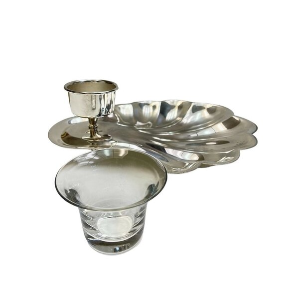 Sheffield Silver Co Silverplate Footed Clam Appetizer Dish With Dipping Cup - Picture 4 of 8